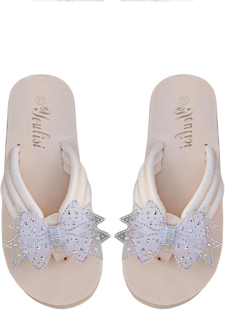 GORGLITTER Women's Bow Rhinestone Flip Flops Thong Open Toe Cute Wedge Sandals (11)