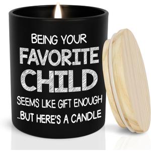 TEEZWONDER Gifts for Mom Dad from Daughter Son - Scented Candle Vanilla Lavender 10 oz - Birthday Gifts for Dad Mom, Funny Grandma Grandpa Gift Ideas (Your Favorite Child)