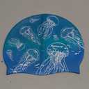 Sporti Silicone Swim Cap for Women & Men, Adult, Vibrant Lightweight Swimming, Non-Slip, Easy Wear, Removal, Protects Hair (Jellyfish - Blue)