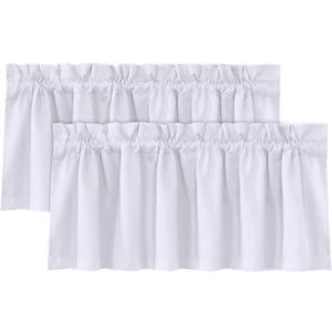 H.VERSAILTEX 2 Panels White Valance for Windows, Natural Blackout Curtains Valances for Small Windows/Living Room/Bedroom/Bathroom Rod Pocket 52" W x 18" L, Greyish White2 Packs