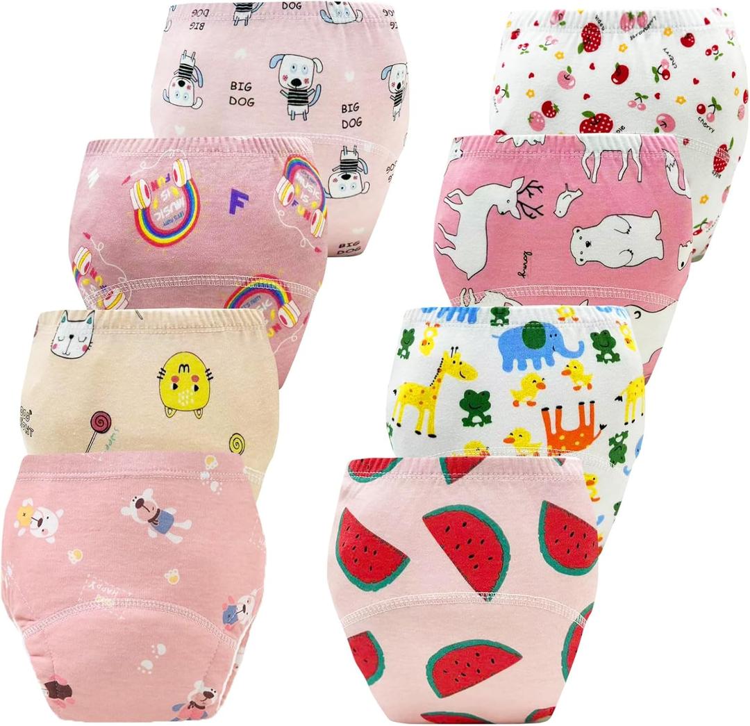 Upairy Training Pants for Girls Boys,Toddler Potty Training Underwear,Leakproof Reusable Kid Confident Panties,Children's Potty Underwear 100% Cotton for 2T-6T(8PCS,L)