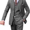 Retro Tweed 3 Piece Men's Suit,Vintage Herringbone Suit for Men's Wedding Prom Business Formal Casual Blazer Vest Pants Set (Medium, Grey)