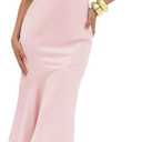 Summer Satin Tube Top Strapless Midi Dress for Women 2025 Formal Ruched Backless Wedding Guest Long Dresses (Pink, M)