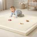 Goyuu Ultra Soft 1.3" Thick Baby Play Mat for Floor, 71x79 Playpen Mat Elasti-Foam Padded Crawling Mat for Babies, Toddlers, Infant, Kids, Non-Slip Backing Safe for Tummy Time, Beige