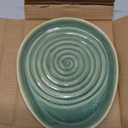 Ceramic Spoon Rest for Stove Top, Spoon Holder for Kitchen Counter, Farmhouse Cooking Utensil Holder for Spoons, Ladles, Spatula, Glazed Green