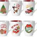 Shellwei 6 Pack Christmas Coffee Mugs 11 oz Holiday Ceramic Mugs Set Xmas Tea Cups with Handles Bulk Reusable Ceramic Coffee Cups for Women Men Teachers Appreciation Christmas Gifts(Classic)