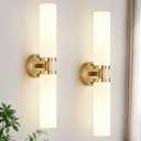 Wall Sconces Set of Two, Hardwired Brushed Gold Bathroom Sconces Wall Lighting with Milky White Glass, Modern Sconces Wall Decor Set of 2 Bathroom Light Fixtures for Mirror Living Room Hallway Bedroom