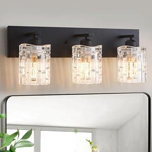 SANKERFAN 3 Lights Matte Black Crystal Bathroom Vanity Light, Modern Bathroom Wall Light, Crystal Over Mirror Light Fixtures for Living Room, Bedroom, Hallway