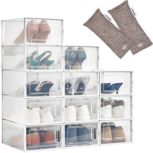 HomeBuddy Shoe Organizer for Closet - 12 Pack Shoe Boxes Clear Plastic Stackable Bins, Clear Shoe Boxes Stackable with Lids, Sneakers Storage Case, Zapateras Organizer for Shoes, Closet Shoe Organizer, Set of 6
