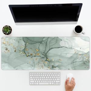 Green Marble Mouse Pad Sage Green Desk Mat, Gold Green Computer Mouse Pads for Desk Large Gaming Mouse Pad Mat, Green Abstract Computer Desk Mat Pad XL Marble Full Desk Computer Mat 31.5x11.8