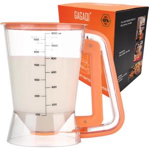 Pancake Batter Dispenser 5 Cup with Sturdy Handle,Batter Separator for Pancakes, Cupcake, Waffle, Muffin Mix, Cake & Crepe Batter pitcher with Squeeze Handle Baking Tools-Orange