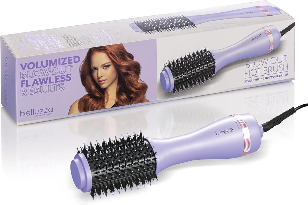 Belleza 2-in-1 Thermal Blowout Brush for Short, Long & All Hair Types | Hair Dryer & Volumizer Hot Air Styling Tool with 360 Ionic Barrel | Frizz-Free, Salon Results (Purple 2")