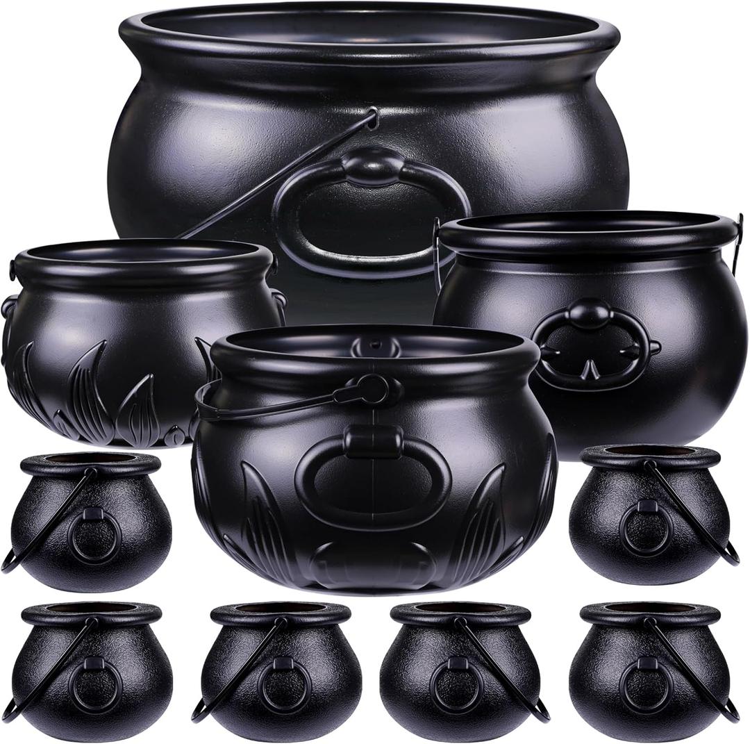 DIYDEC 10 in 1 (12.8", 9.8", 7.6", 5.7", 2.7") Package Halloween Large Cauldron, Black Plastic Witch Cauldron Kettle Candy Holder for Halloween & St. Patricks Day Party Favors Decor