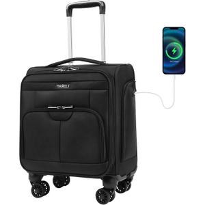 16 Inch Underseat Carry on Luggage With Wheels Soft side Lightweight Business Travel Small Suitcases Bag with TSA lock for Airlines, Men Women, Pilots Crew, Black