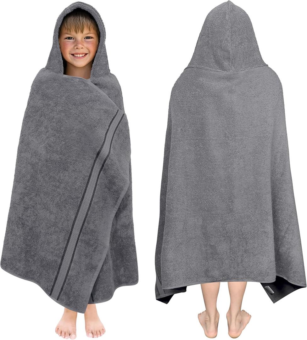 ORIGINAL KIDS Hooded Bath Towel Wrap - Ultra Soft 100% Cotton Terry Large Oversized Hooded Kids Towel - Toddler Big Kid Shower Pool Beach Towel - Absorbent Quick Dry Easy Care Gift - 30x54 - Charcoal