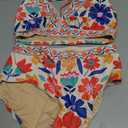 Herseas Women's Floral Print High Waisted Bikini Sets V Neck Swimsuits Bathing Suits 2026 Beach Swimwear (L)