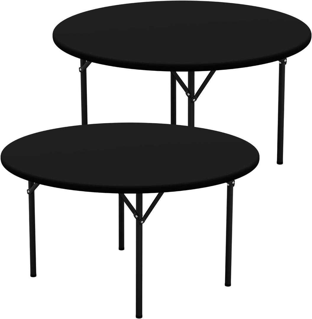 misaya 2 Packs Round Spandex Tablecloths, Stretch Elastic Tablecloth Cover Fits for 36"-44" Round Tables, Washable Polyester Table Cloth for Dining, Party, Outdoor and Indoor, Black