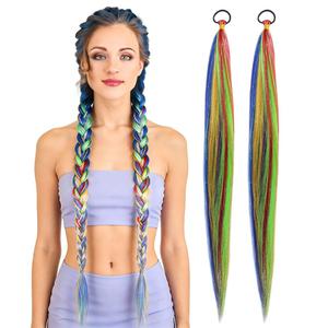 30 Inch Tinsel Hair Extensions for Women & Girls - Synthetic Straight Hair with Glitter (2 Pack) | Kids Party, Festival, DIY Wacky Hair Accessories Red/Yellow/Green/Blue/Purple