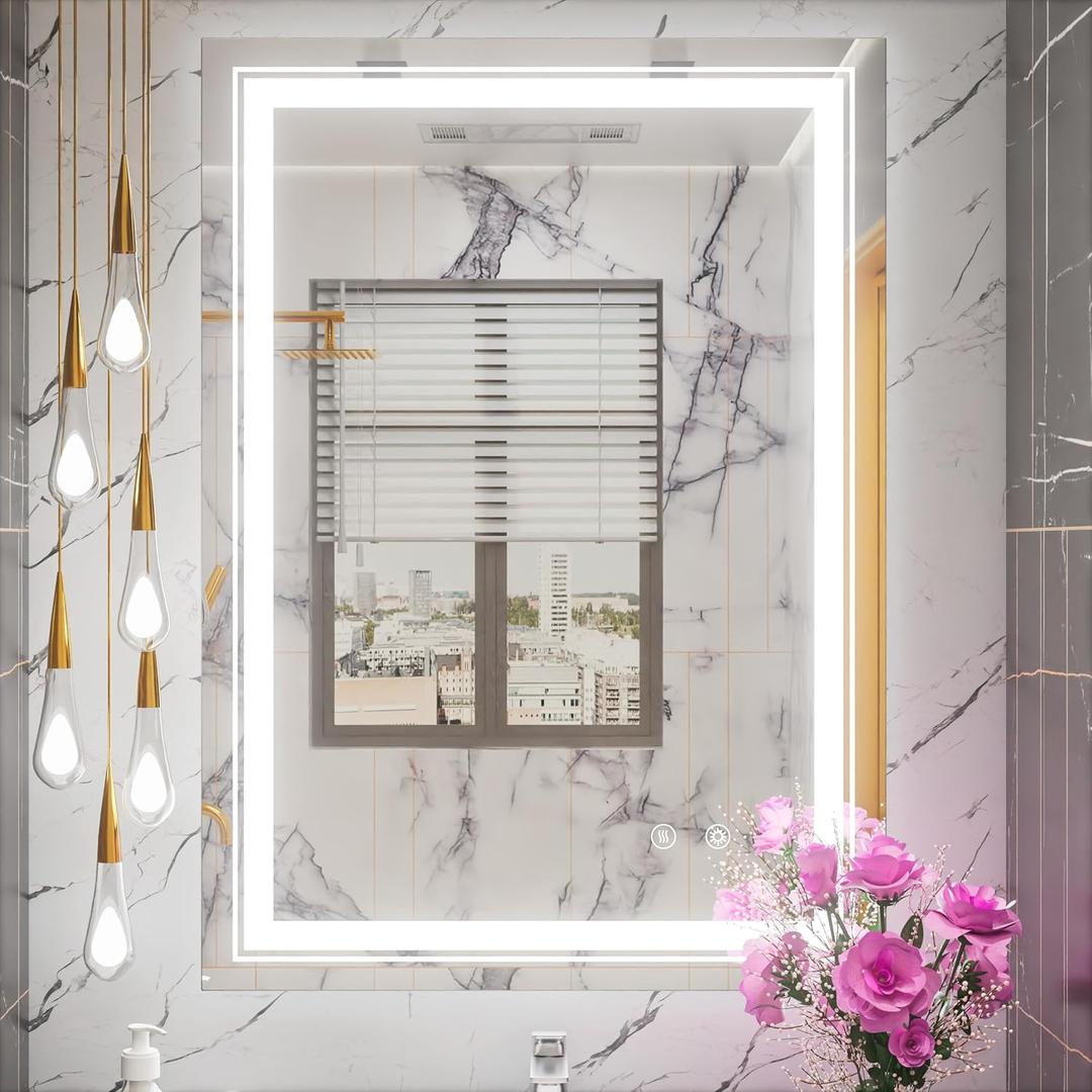 24 x 32 Inch LED Bathroom Mirror with Lights, Lighted Bathroom Vanity Mirrors for Wall, Wall Mounted, Stepless Dimmable, Anti-Fog, Memory Funtion, Horizontal or Vertical (24"L x 32"W, Frameless)