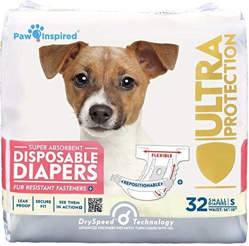 Paw Inspired 30ct Disposable Dog Diapers | Female Dog Diapers Ultra Protection | Diapers for Dogs in Heat, Excitable Urination, or Incontinence (Small)