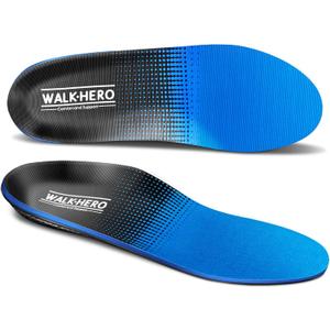 Walkhero Plantar Fasciitis Pain Relief Insoles High Arch Support Orthotic Shoes Inserts, Relieve Flat Feet and Foot Fatigue (Mens 10-10 1/2 | Womens 12-12 1/2, Blue)