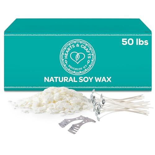 Hearts & Crafts Candle Making Kit - 50 lbs Soy Wax Flakes  - Premium DIY Candle Making Supplies