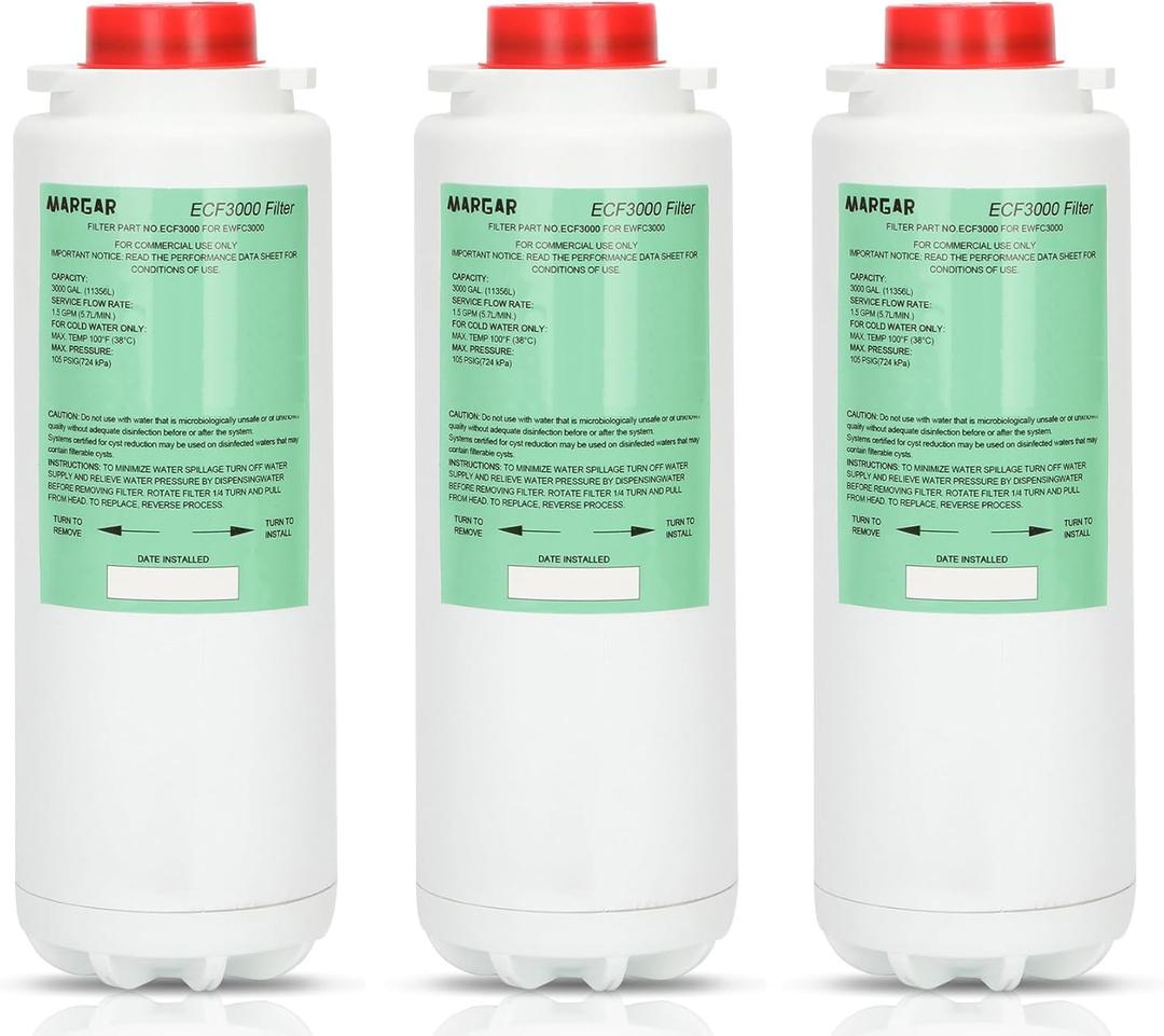 ECF3000 Filters, Compatible with Elkay ezH2O WaterSentry Plus Replacement, High Capacity 3000 Gallons for Built-in Elkay Water Dispenser 51300C ECF3000 ERF750 Filters Replacement (No Chip) 3 Packs