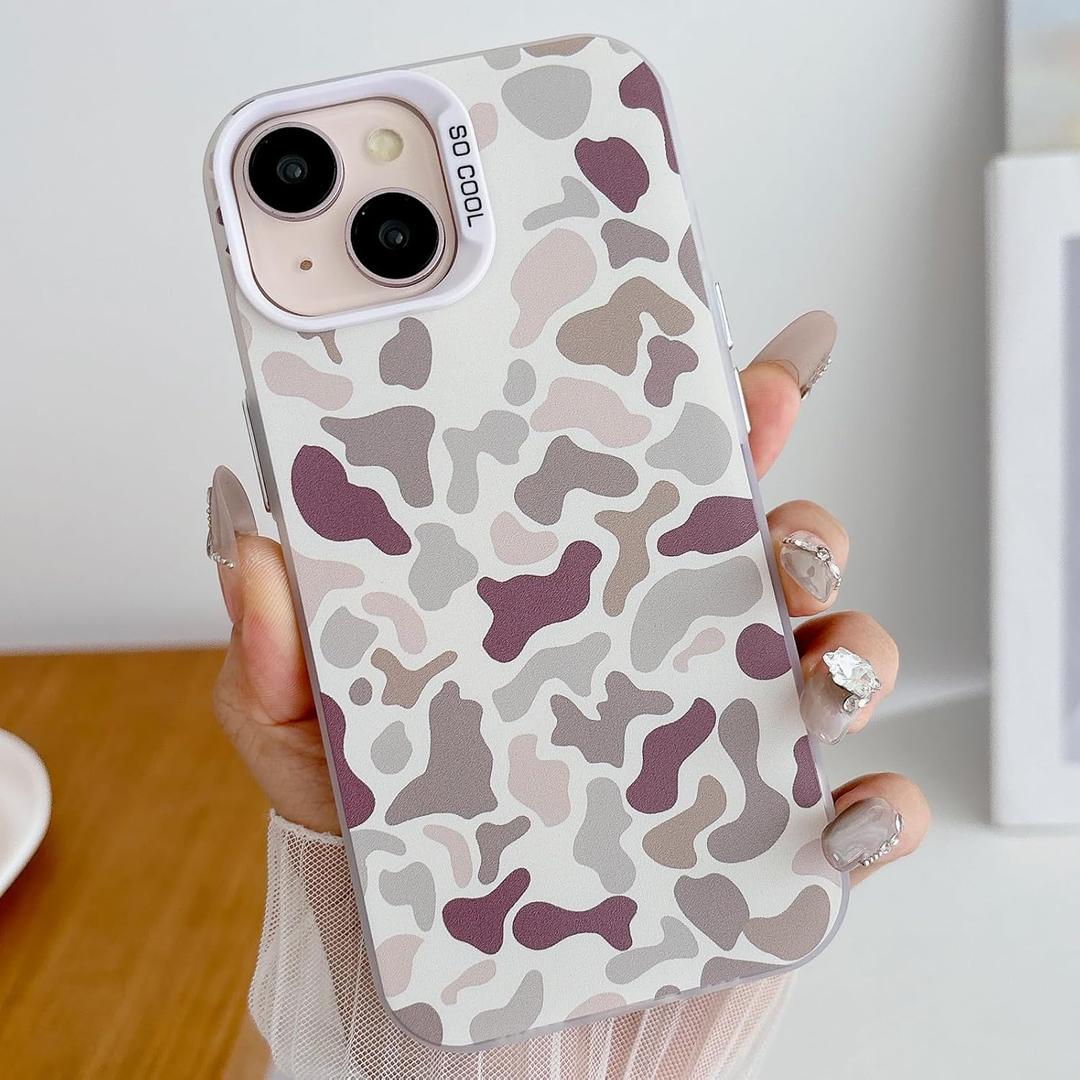 for iPhone 15 Case, Vintage Camo Pattern Design for Men Boys Teens, Cool Camouflage Shockproof Protective Cover for Girls Women - White