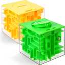 Patelai 2 Pieces 3.03 Inch Money Holder Maze Puzzle Gift Box, Christmas Money Gift Holder Box Fun Maze Puzzle Brain Teasers for Adults(Green, Yellow)