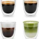 5oz Double Walled Espresso Cups, Set of 4 - Insulated Glass Coffee Mugs for Lungo, Double Espresso & Cappuccino - Clear Borosilicate Glassware Compatible with Nespresso & De'Longhi Machine