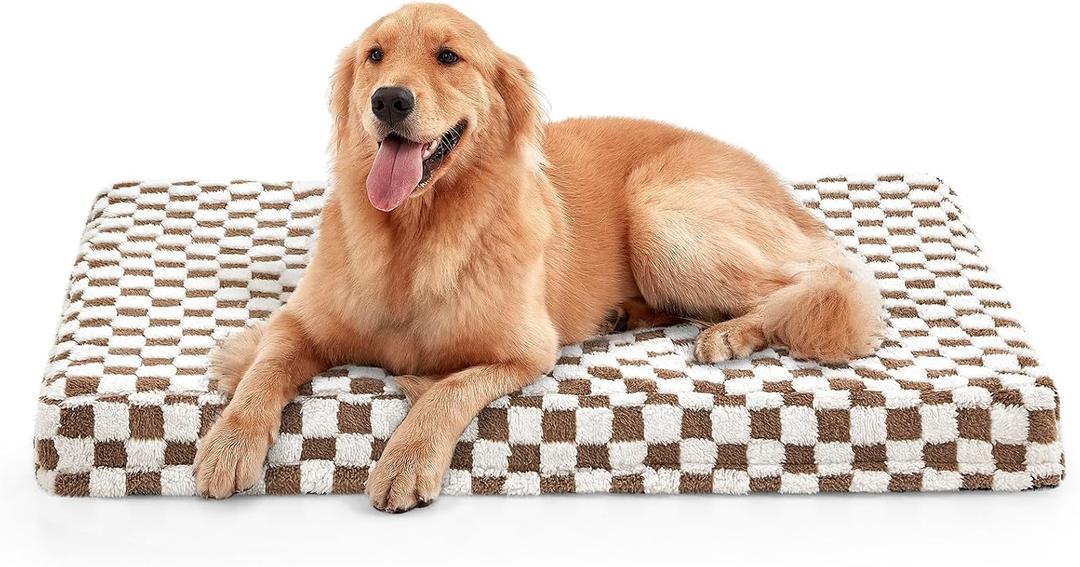 JOEJOY Dog Bed for Large Dogs, XLarge Orthopedic Dog Bed with Removable Washable Cover, Cute Modern Plush & Memory Egg Crate Foam Dog Bed, 42 x 28 inch, Brown