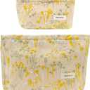 getgto 2 Pcs Makeup Bags, Large Cosmetic Bag Travel Toiletry Bag Organizer for Women, Embroidery Craft, Floral Makeup Bag Small Cosmetic Pouch Purse with Zipper Gifts for Girls Teen