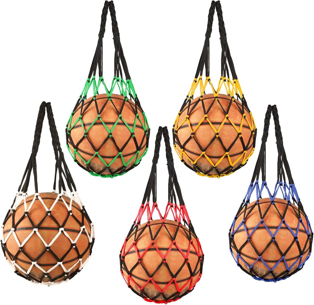 5 Pack Basketball Net Bag Mesh Bag Soccer Football Volleyball Ball Storage Nylon Single Ball Keeper Ball Carrier