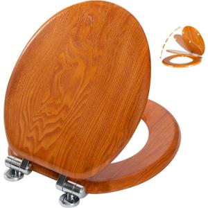 Angel Shield Wood Veneer Natural Toilet Seat with Quiet Close,Easy Clean, Quick-Release Hinges(Round,Wood) (Round-16.5")