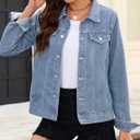 Bosmeer Women's Casual Jean Jacket Fitted Button Down Cropped Denim Jacket Long Sleeve Stretch Jean Coat with Pockets (Blue, L)