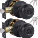(2 Pack) Entry Door Knobs with Lock and Keyed Alike, Interior/Exterior Flat Ball Door Locks for Bedroom/Bathroom/Front/Offic Doors, Matte Black Finish