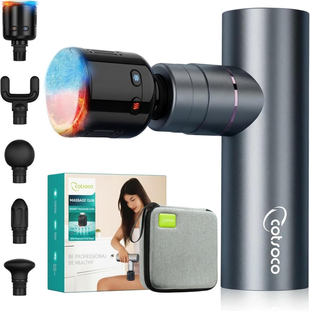 cotsoco Mini Massage Gun with Heat and Cold Therapy, Full-Metal Handheld Electric Massager Deep Tissue for Body Muscle Pain Relief, Silent Portable Percussion Massage Gun, Mothers Day Gifts (Gray)