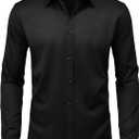 Mens Wrinkle Free Dress Shirts Regular Fit Long Sleeve Non Iron Business Casual Wedding Stretch Button Down Shirt (Black) XL