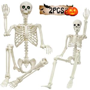 Halloween Life Size Skeleton, 5.4ft & 3ft Full Body Poseable Skeleton with Movable Joints for Halloween Outdoor Graveyard Haunted House Party Prop Decoration