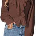 LYANER Women's Dressy Ruffle Blouse Long Sleeve Collar Neck Button Down Victorian Shirt Tops, M