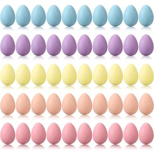 Beeveer 50 Pcs Plastic Easter Eggs Bulk for Easter Hunt 1.6 x 2.4 Inch Colorful Hanging Plastic Eggs for Basket Fillers Party Favor DIY Crafts Decoration(Lovely Color)
