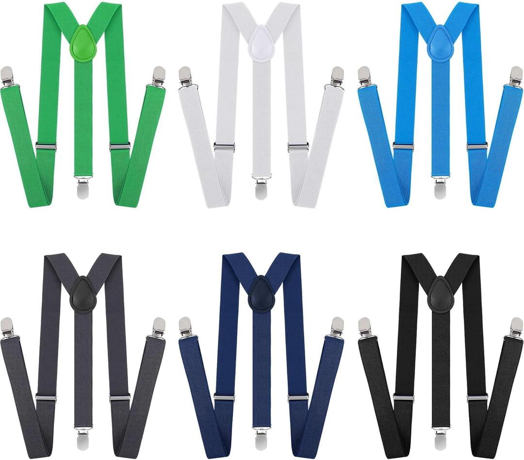 Handepo 6 Pack Y Back Style Unisex Suspenders Adjustable Rainbow Elastic Suspenders with Clip for Pants for Men Women (Elegant Color)