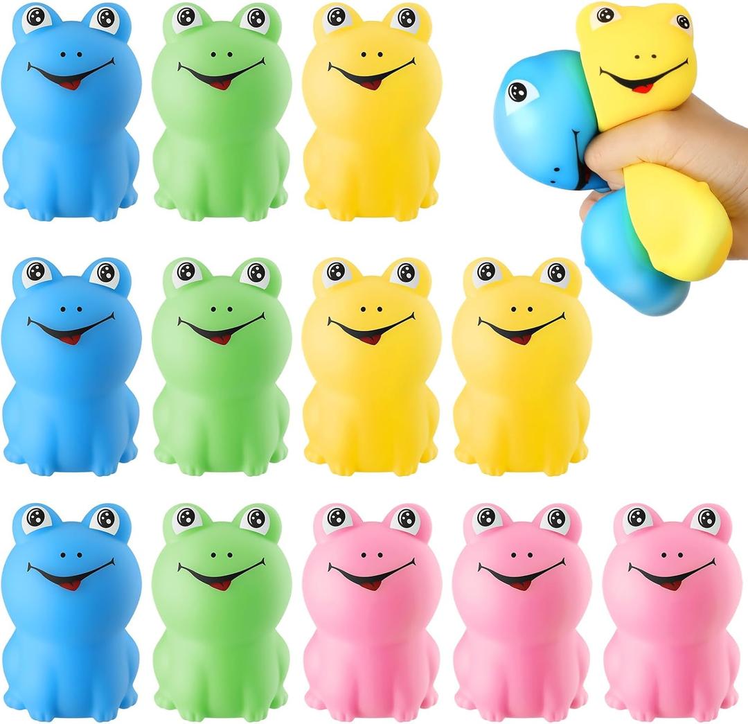Meooeck 12 Pcs Frog Stress Balls for Adult Mini Frog Fun Squeeze Fidget Animal Balls Cute for Birthday Party Favors Office Stuffer Gift ADHD Autism Anxiety