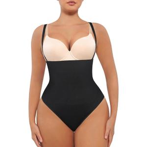 FeelinGirl Thong Shapewear Tummy Control Thongs for Women Seamless Faja Body Shaper Panties Shape Wear Underwear (XS-S, Black)