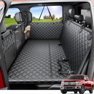 REEVAA Dog Truck Seat Cover for Back Seat, Hard Bottom Dog Hammock for Car, Pet Bed Extender for 2-4 Large Dogs, Waterproof Seat Protector, Universal XL Size Fits for Crew Cab Truck/ SUV, Black