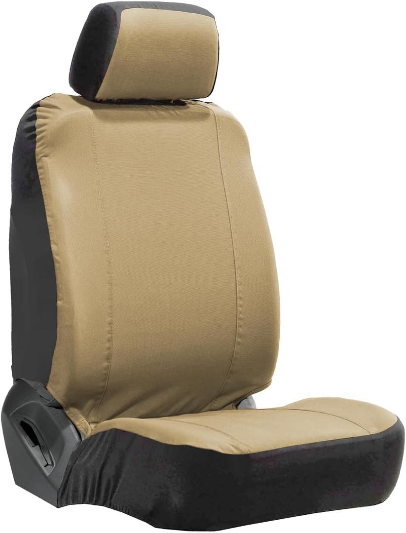 Car Front Seat Covers,Automotive Universal Waterproof Nylon Canvas Bucket Stitch Heavy Duty Semi Truck Driver Seat Cover for SUV, Trucks and Cars (Brown)