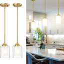 TENGXIN Modern Pendant Light,Brushed Gold Modern Pendant Light for Kitchen Island,Hanging Ceiling Light Fixture,Farmhouse Pendant Lighting for Dining Room Bedroom Bar Office 2Pack,TXPLBG02-2PK
