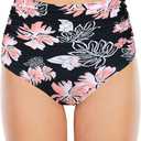 American Trends High Waisted Bikini Bottoms Ruched Tummy Control Swim Bottom Bathing Suits for Women, Medium