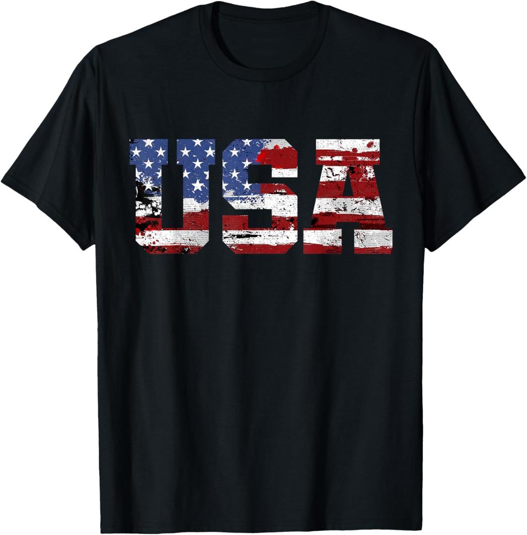 American Flag USA United States of America US 4th of July T-Shirt, L