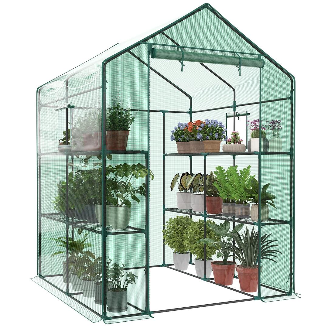 OLIXIS 56"x56"x77" Outdoor Greenhouse, with 2 Tier 8 Plant Shelves